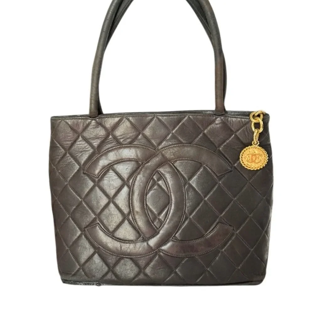 CHANEL Brown Quilted Shoulder Bag with Gold Accents